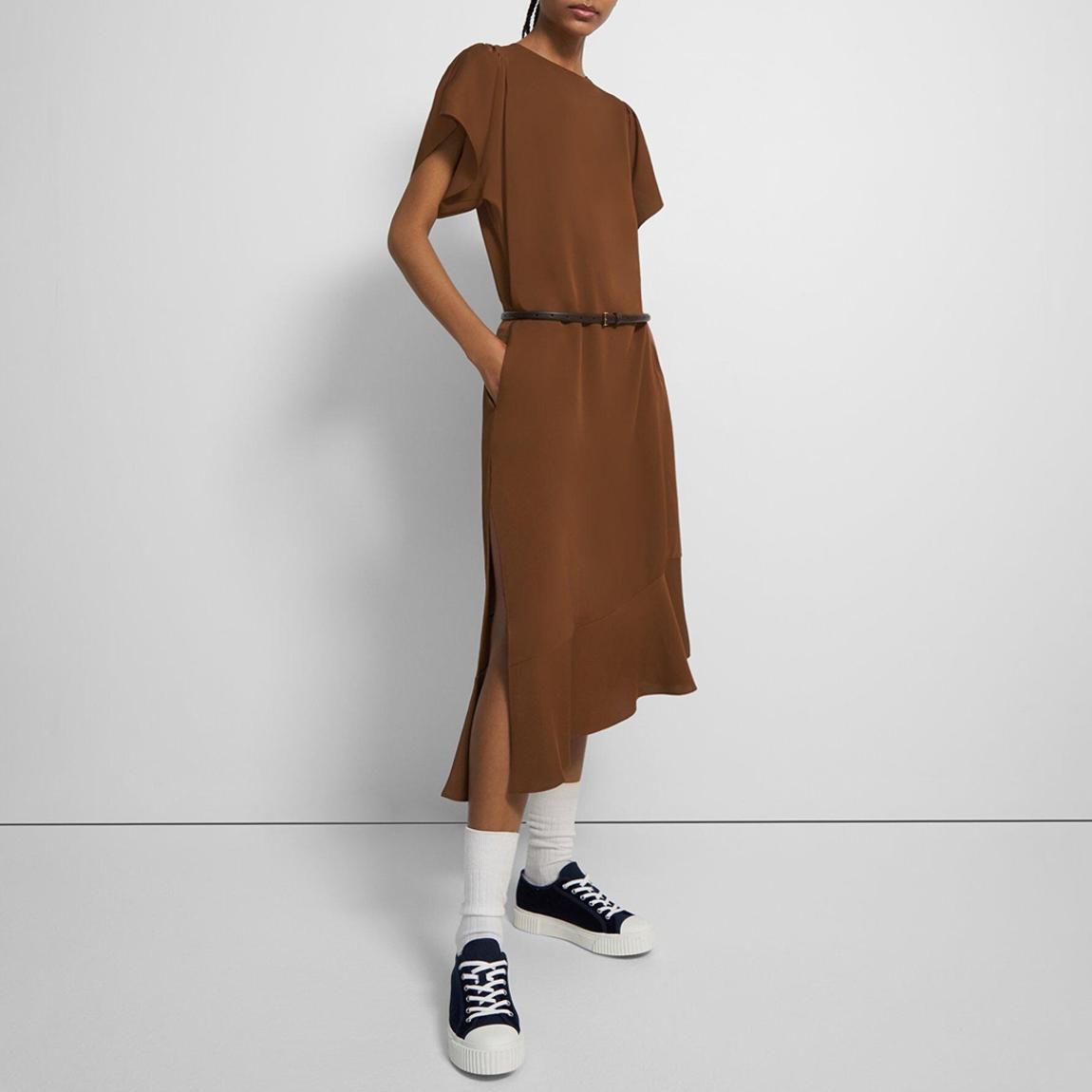 Tan Asymmetric Silk Midi Dress main product photo