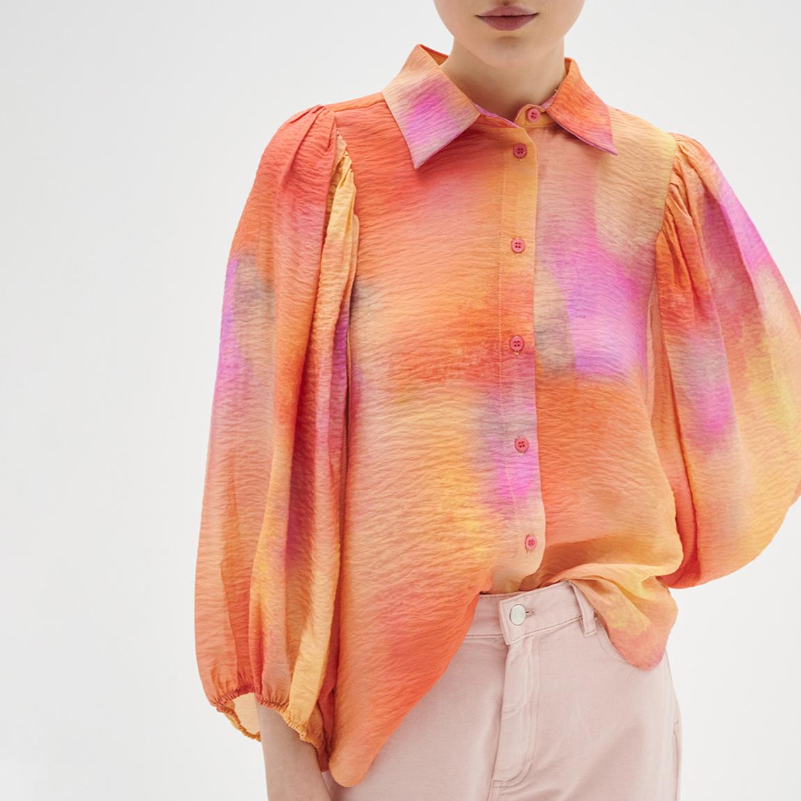 Multi Tedral Tie Dye Puff Sleeve Blouse main product photo