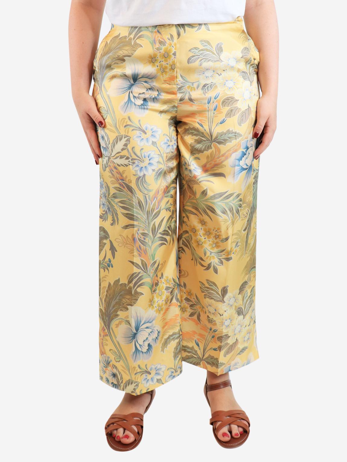 Yellow floral silk trousers main product photo