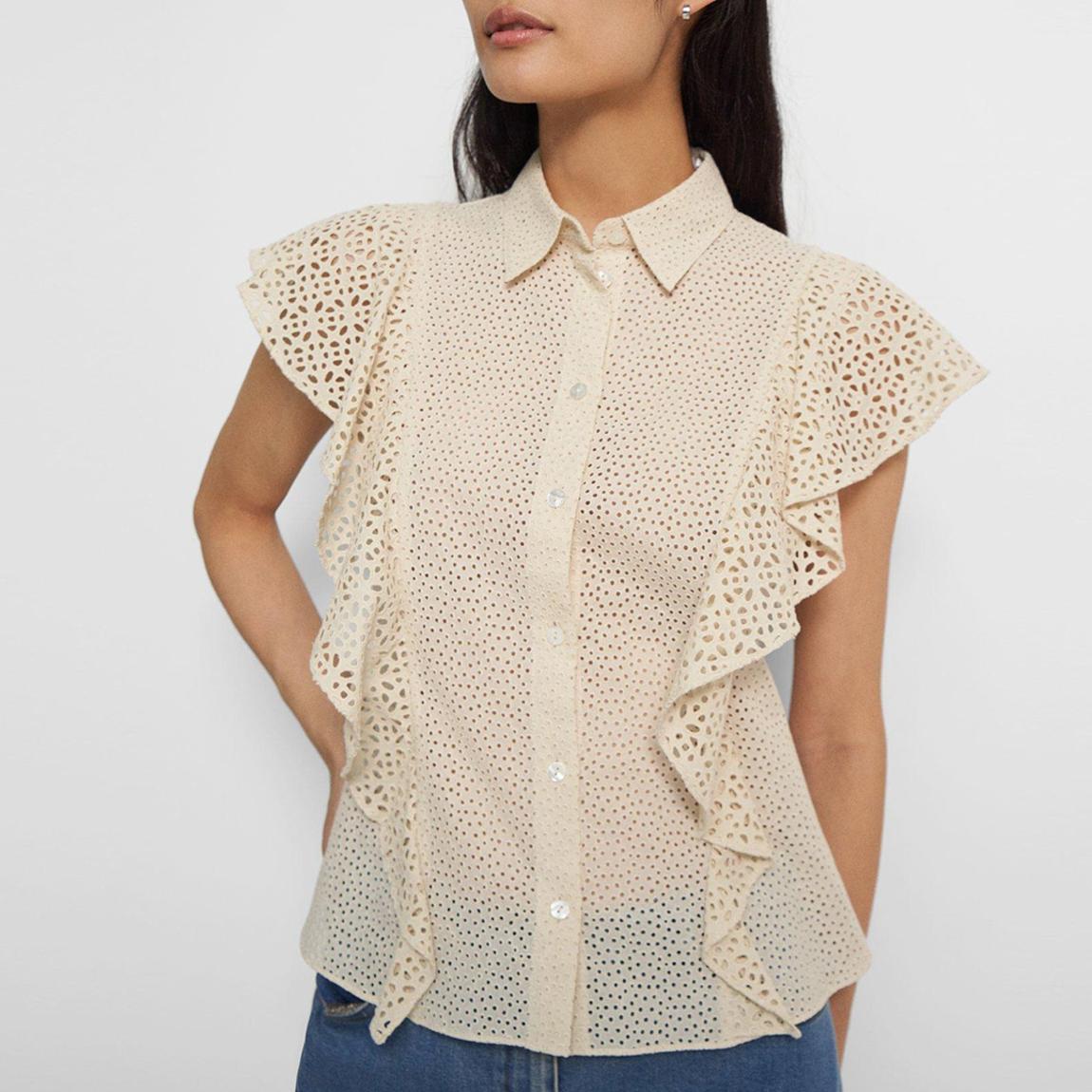 Ecru Ruffle Design Cotton Top main product photo