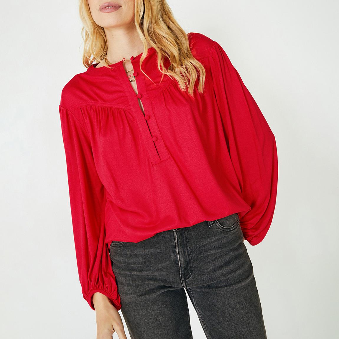 Deep Red Jill Button Jersey Top main product photo