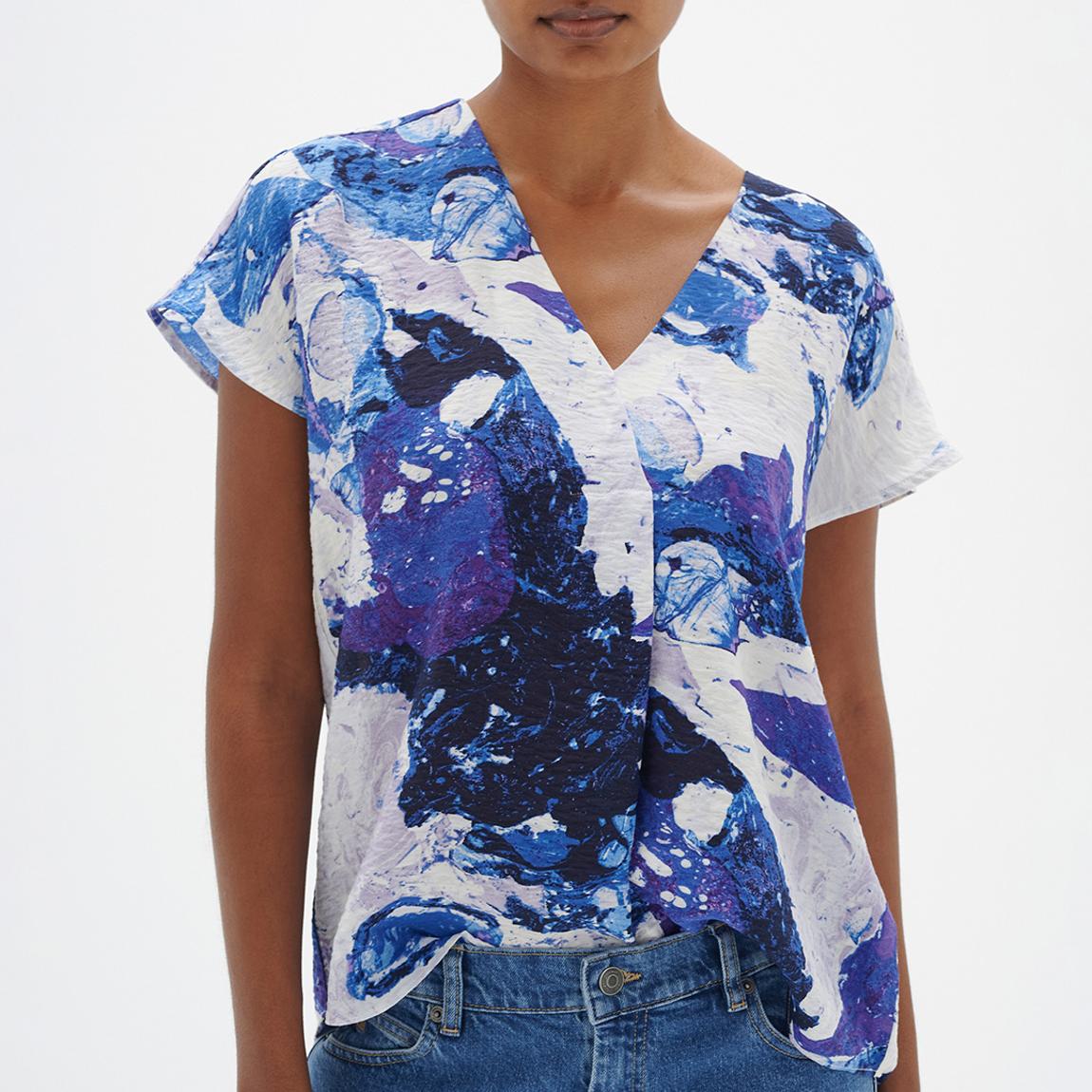 Blue V-Neck Printed T-Shirt main product photo
