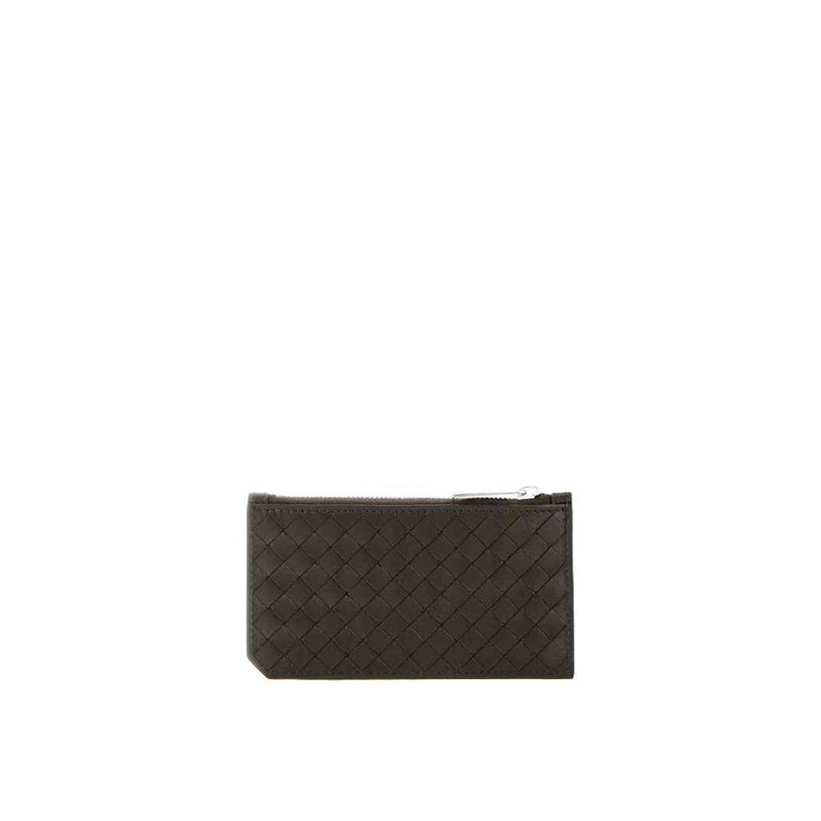 Compact Woven Leather Zip Card Case Everyday Essentials - Brown main product photo