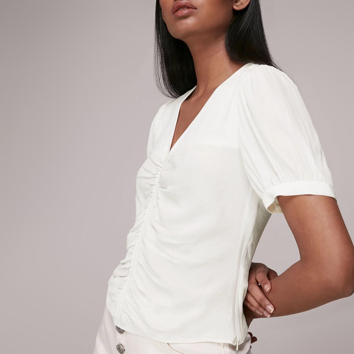 White V-Neck Gather Detail Top main product photo