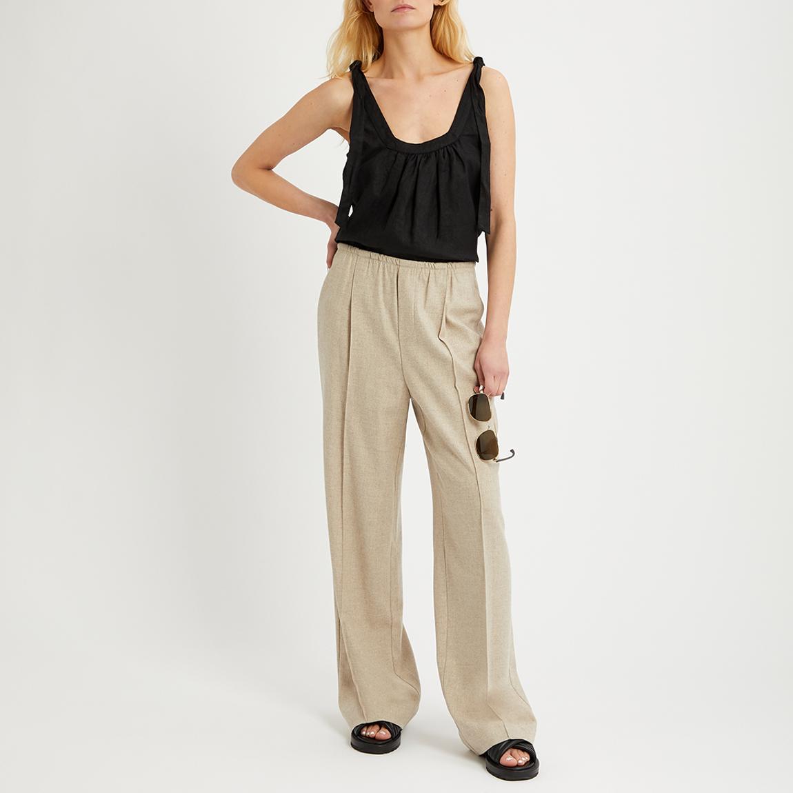 Black Linen Tie Shoulder Top main product photo