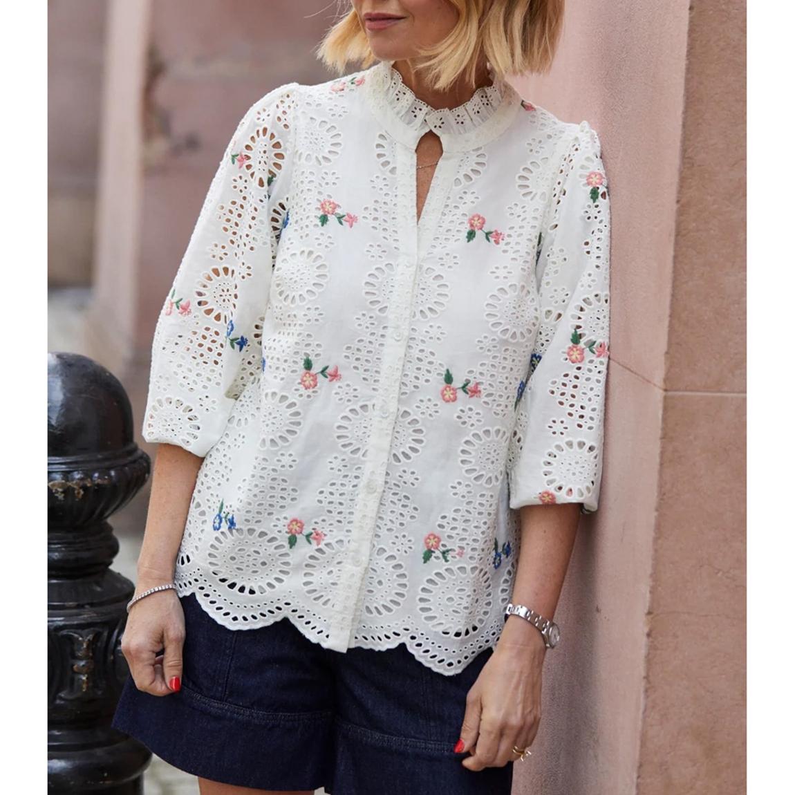 White Ellie Embroidery Blouse main product photo