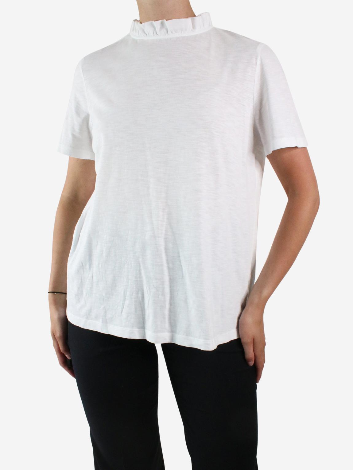 White ruffle neck short-sleeve top main product photo