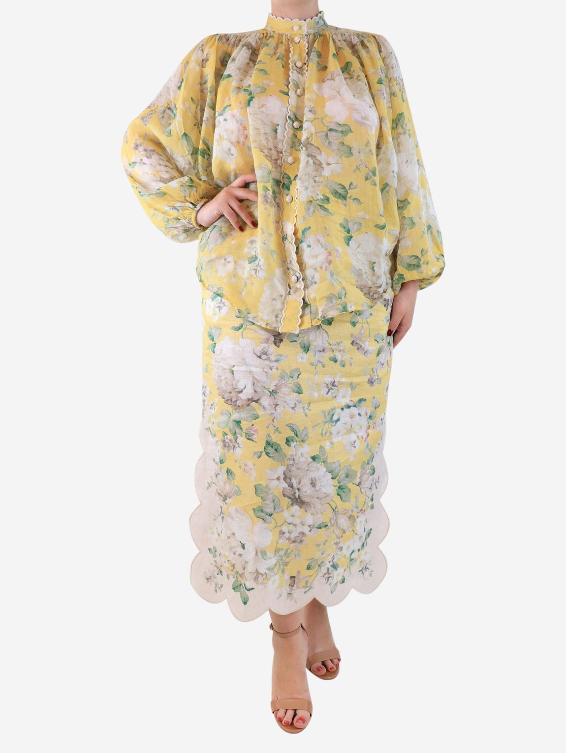 Yellow blouse and skirt with scallop trim main product photo