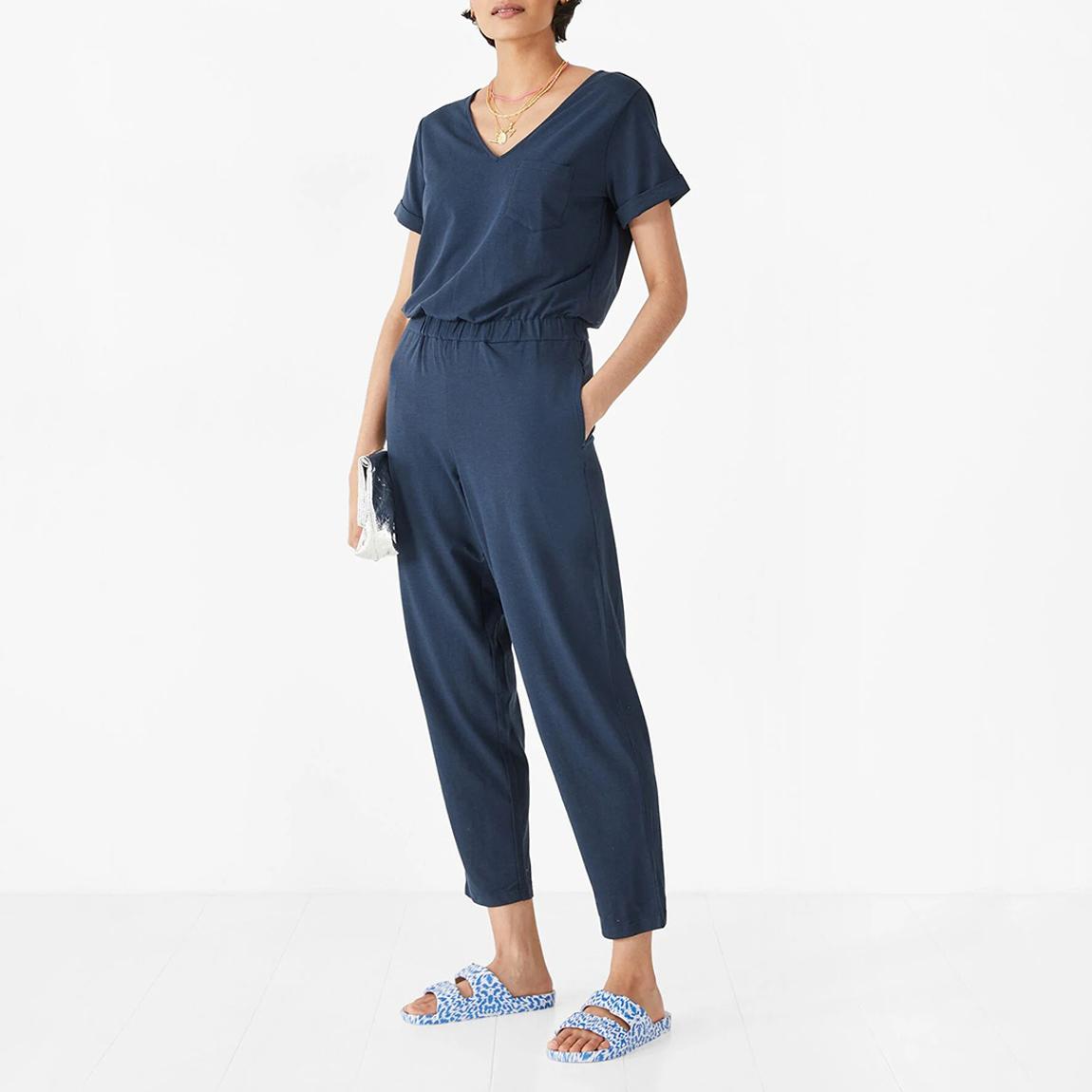 Navy Ennis Jersey Cotton Blend Jumpsuit main product photo