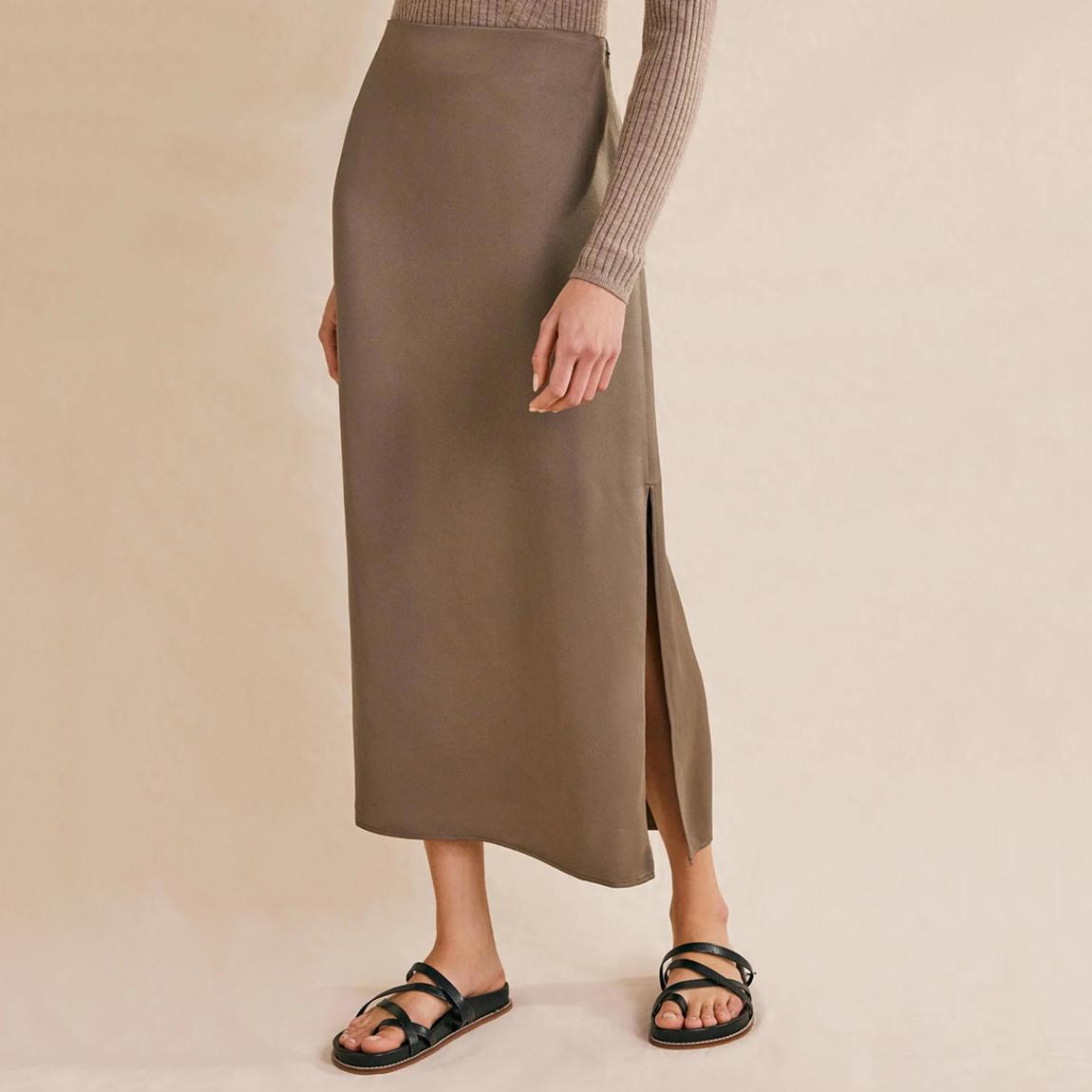 Brown Satin Column Skirt main product photo