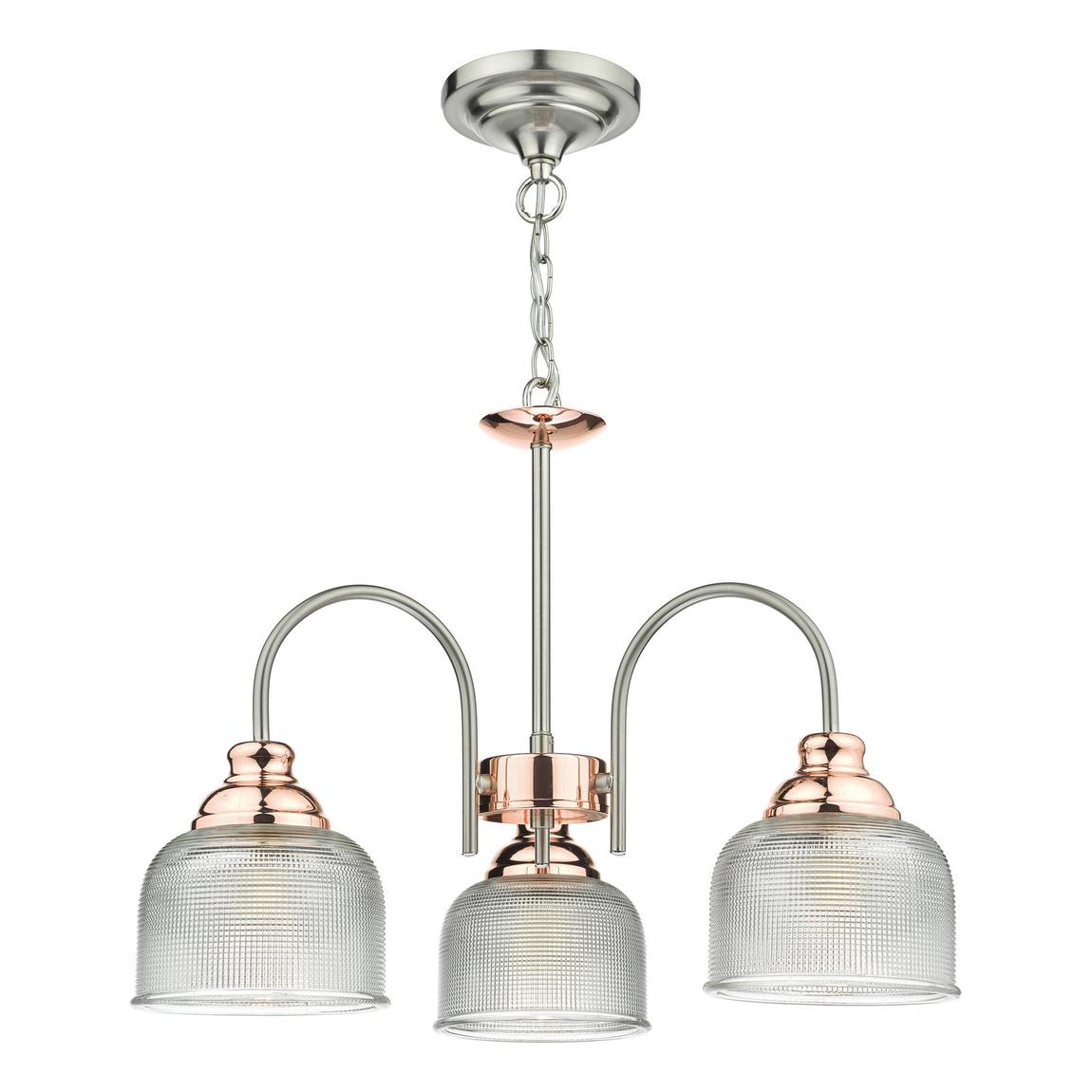 Wharfdale 3 Light Pendant Satin Chrome & Copper Textured Glass main product photo