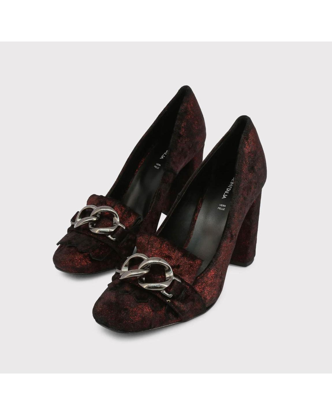 Chain Detail Block Heel Pump Red Glitter Velvet Wo main product photo