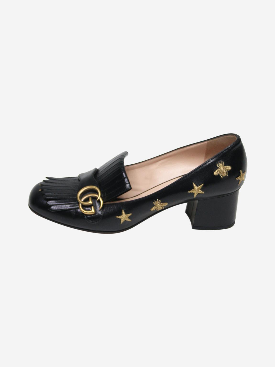 Black star and bee embroidered GG frilled loafers main product photo