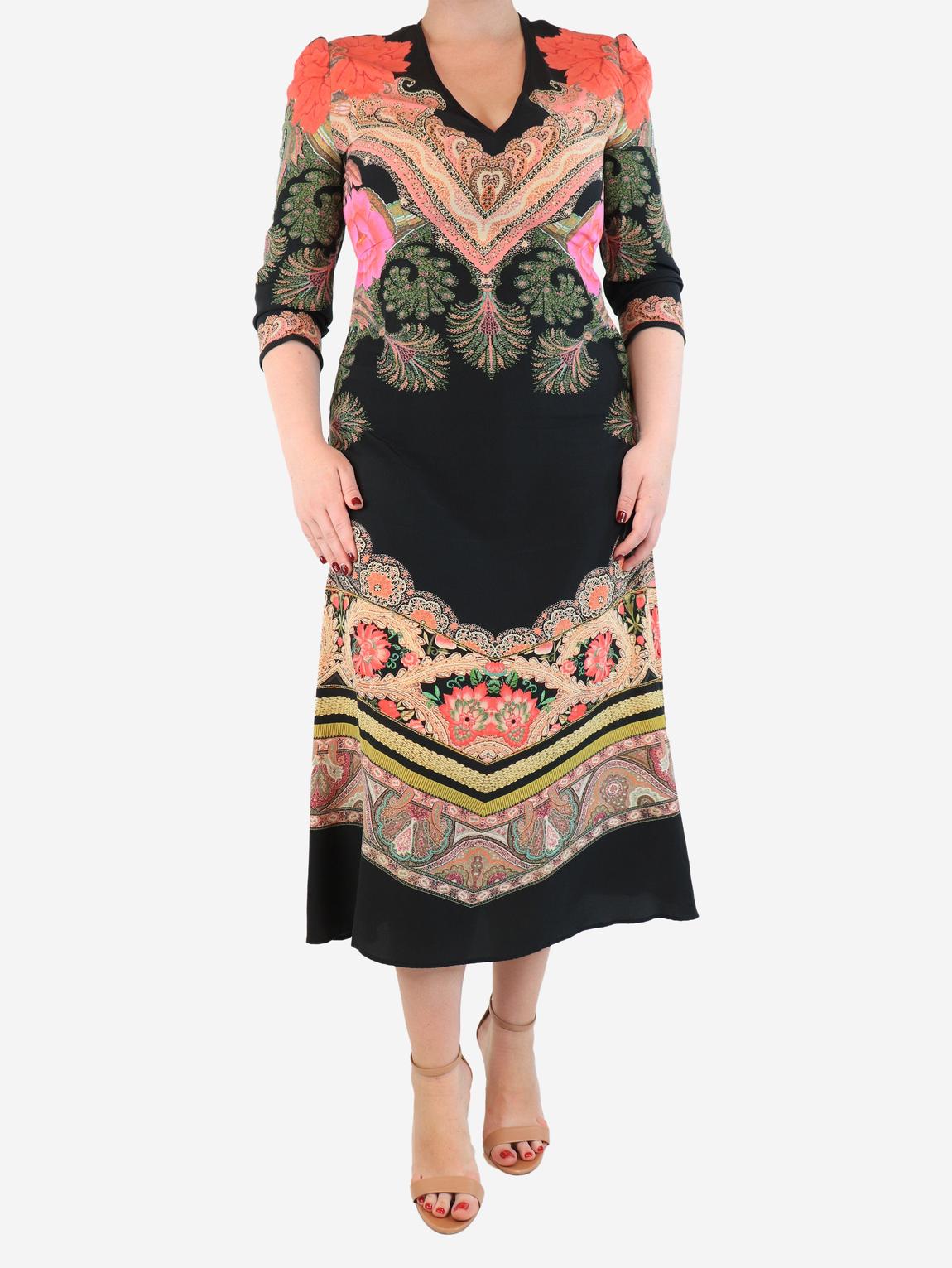 Black floral silk maxi dress main product photo
