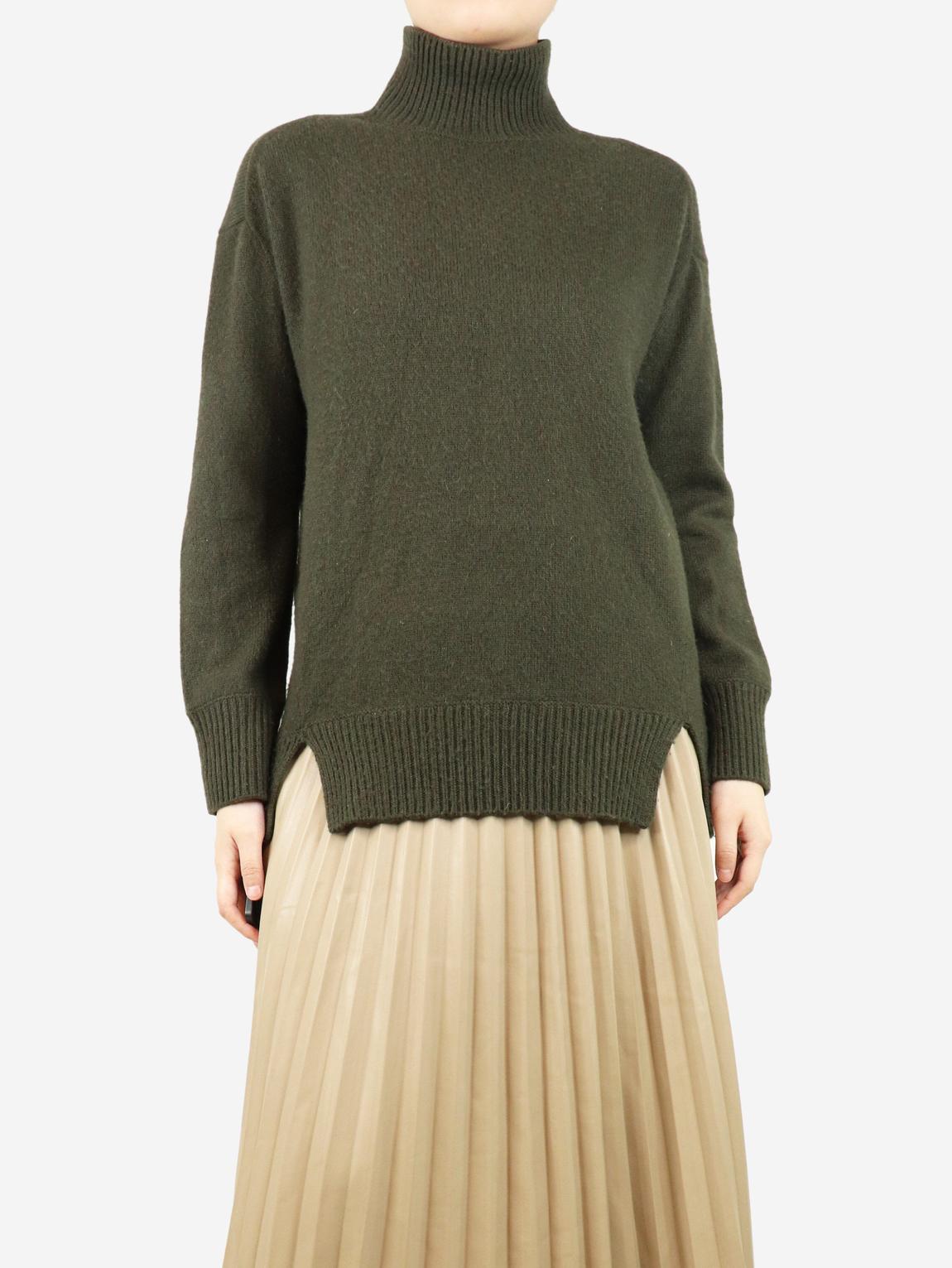 Olive green high-neck cashmere jumper main product photo