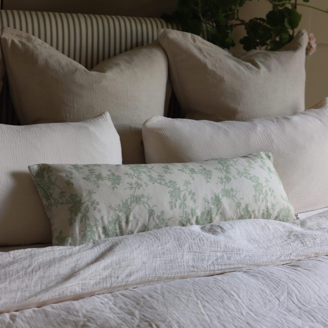 Aria Green Floral Print Bolster Cushion main product photo