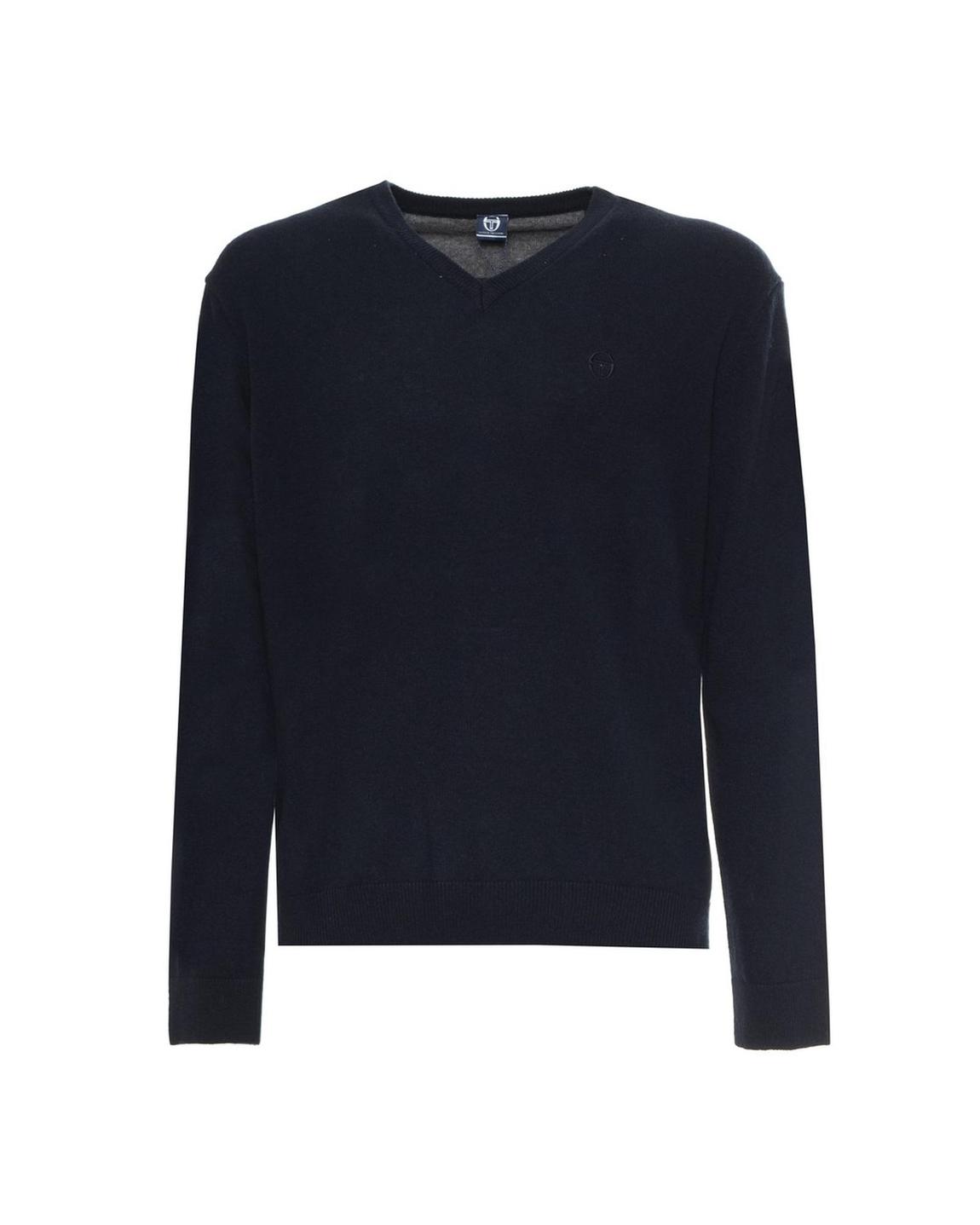 Wool V-Neck Sweater with Visible Logo - Blue main product photo