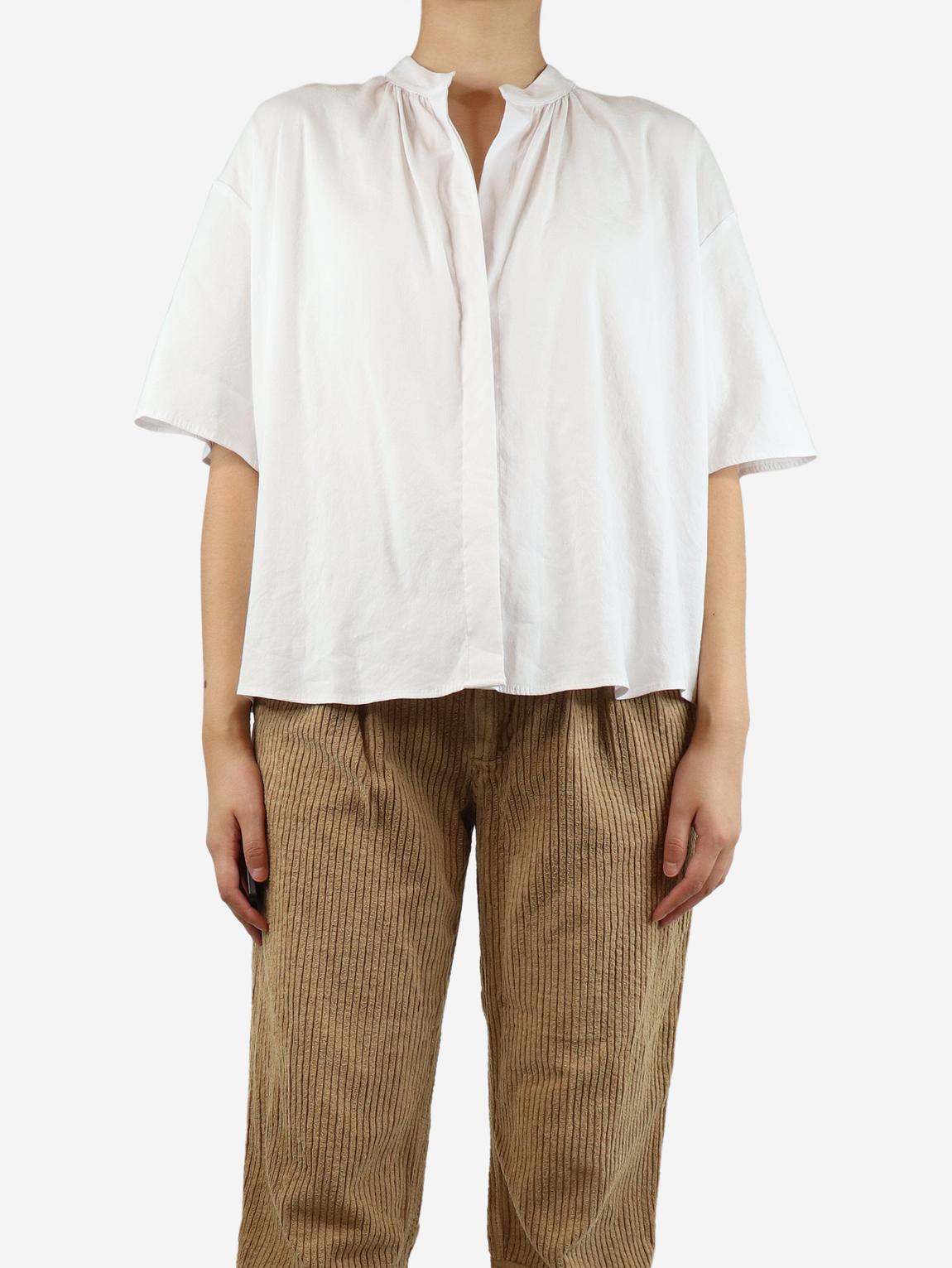 White button-up linen shirt main product photo