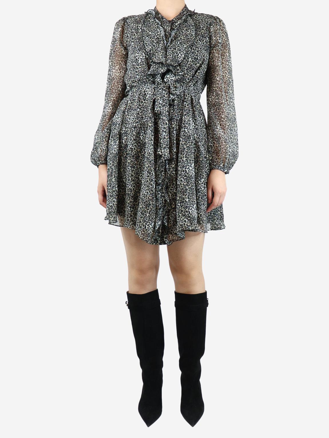Leopard print ruffle mini dress main product photo