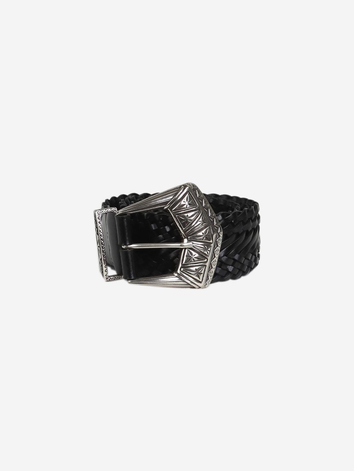 Black woven leather belt main product photo