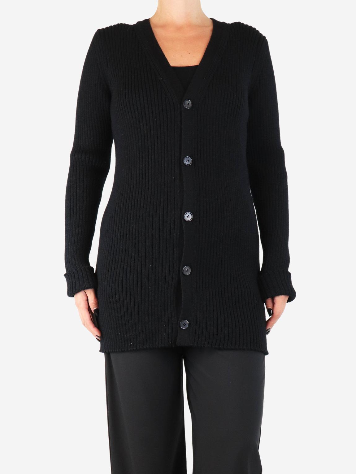 Black ribbed wool longline cardigan main product photo