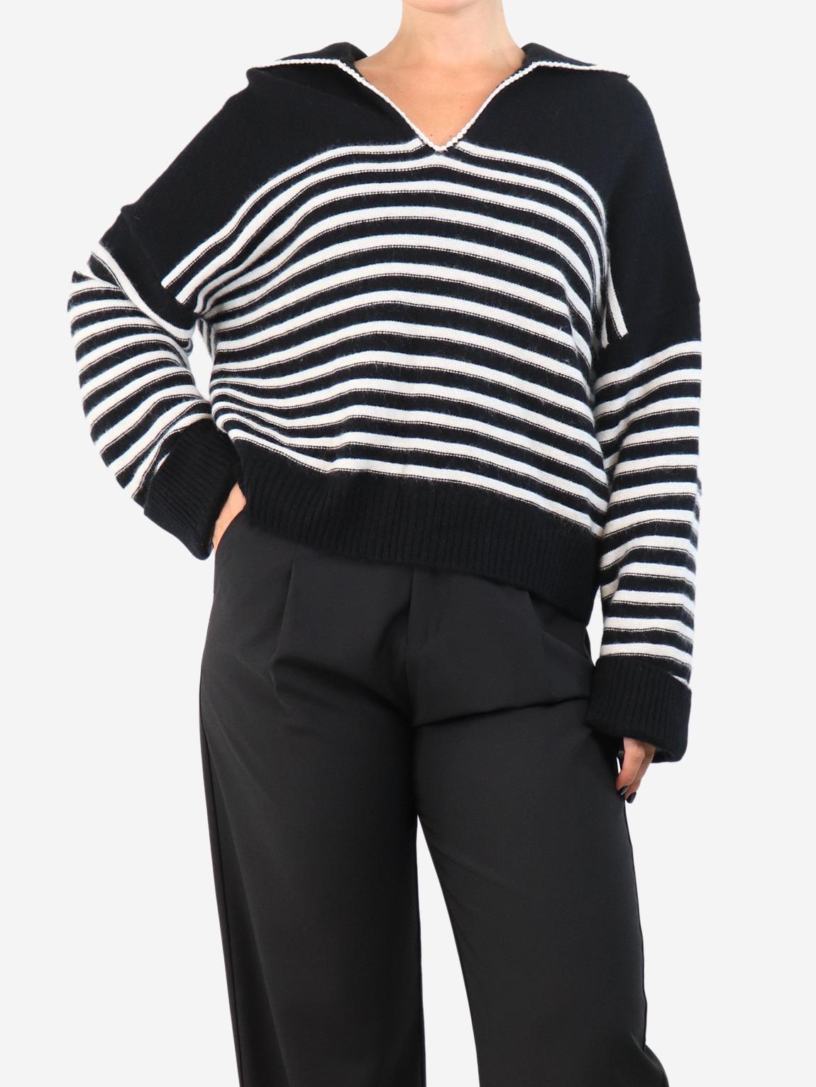 Black and white cashmere striped V-Neck jumper main product photo