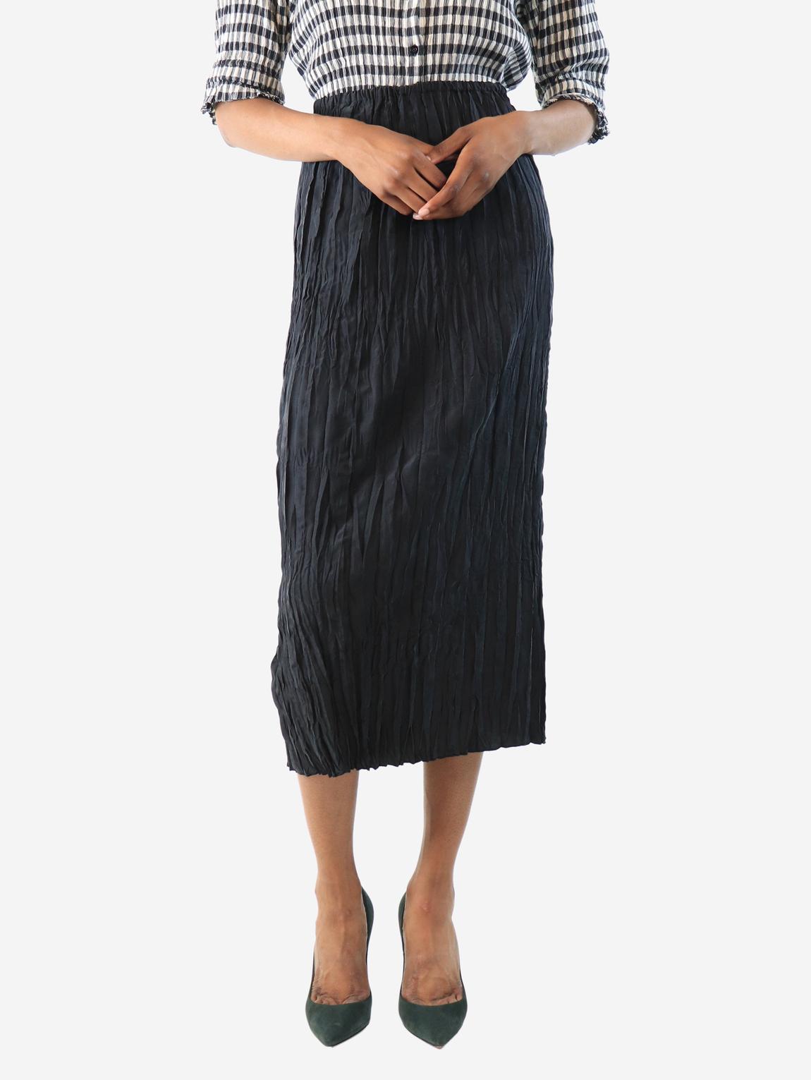 Black crinkled silk midi skirt main product photo