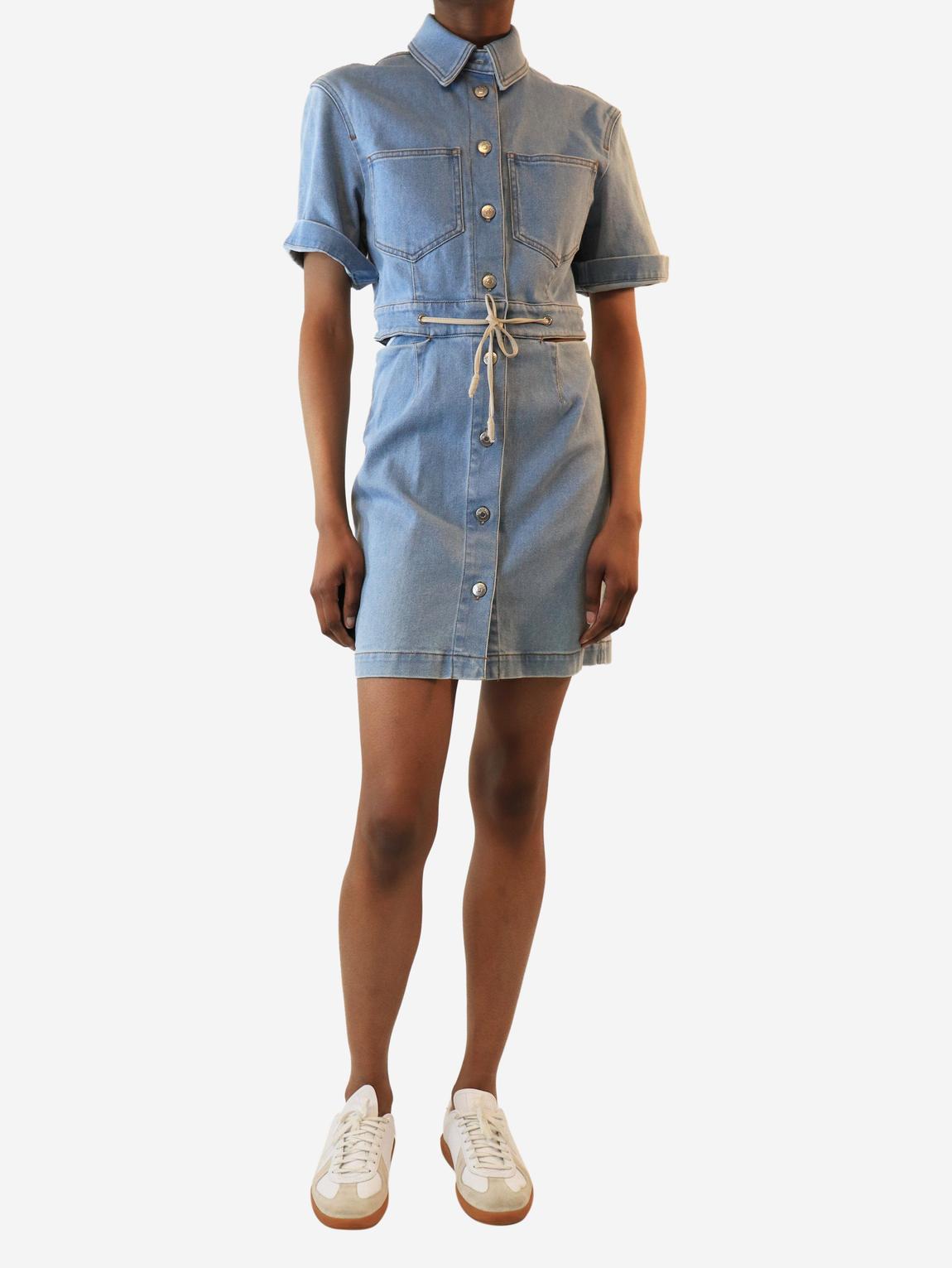 Blue button-down denim mini dress main product photo