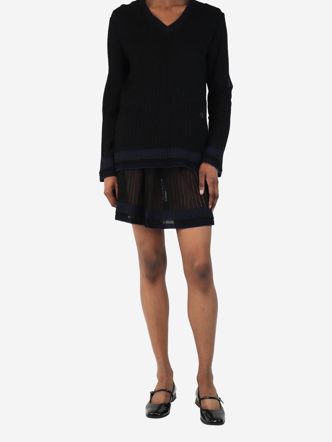 Black and navy sheer knit top and skirt set main product photo