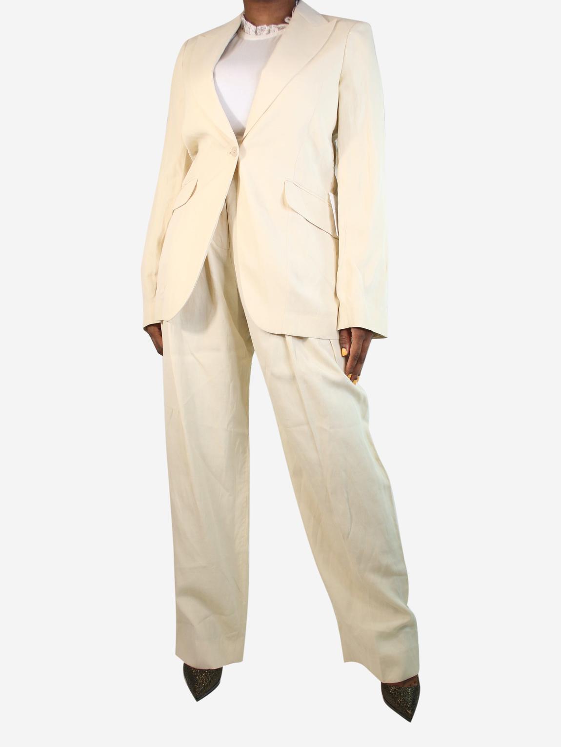 Cream linen-blend blazer and trousers set main product photo