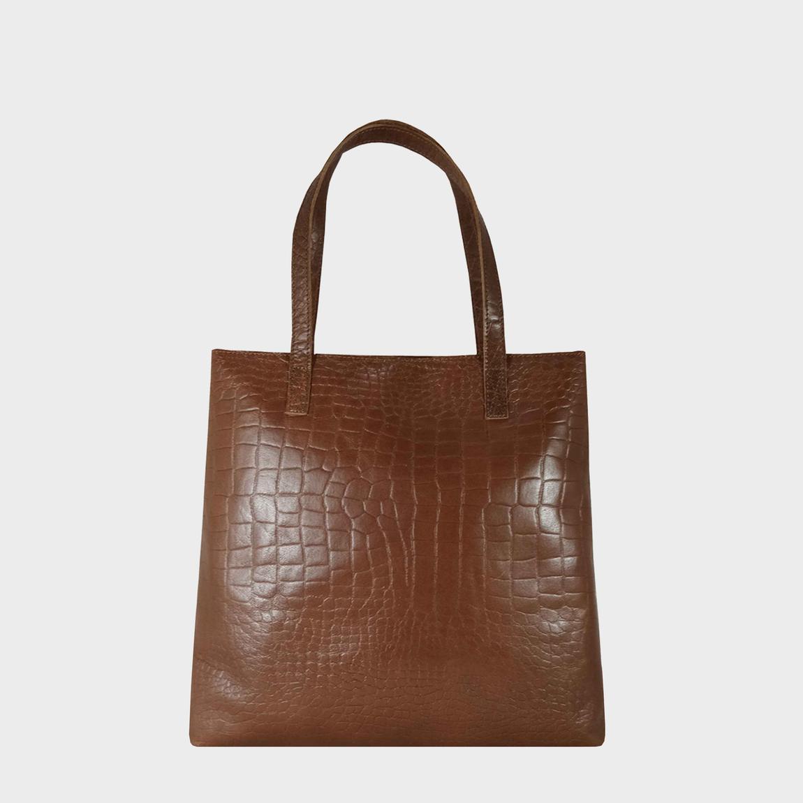 FREYA' Semi Structured Unlined Embossed Croc Leather Tote Bag main product photo