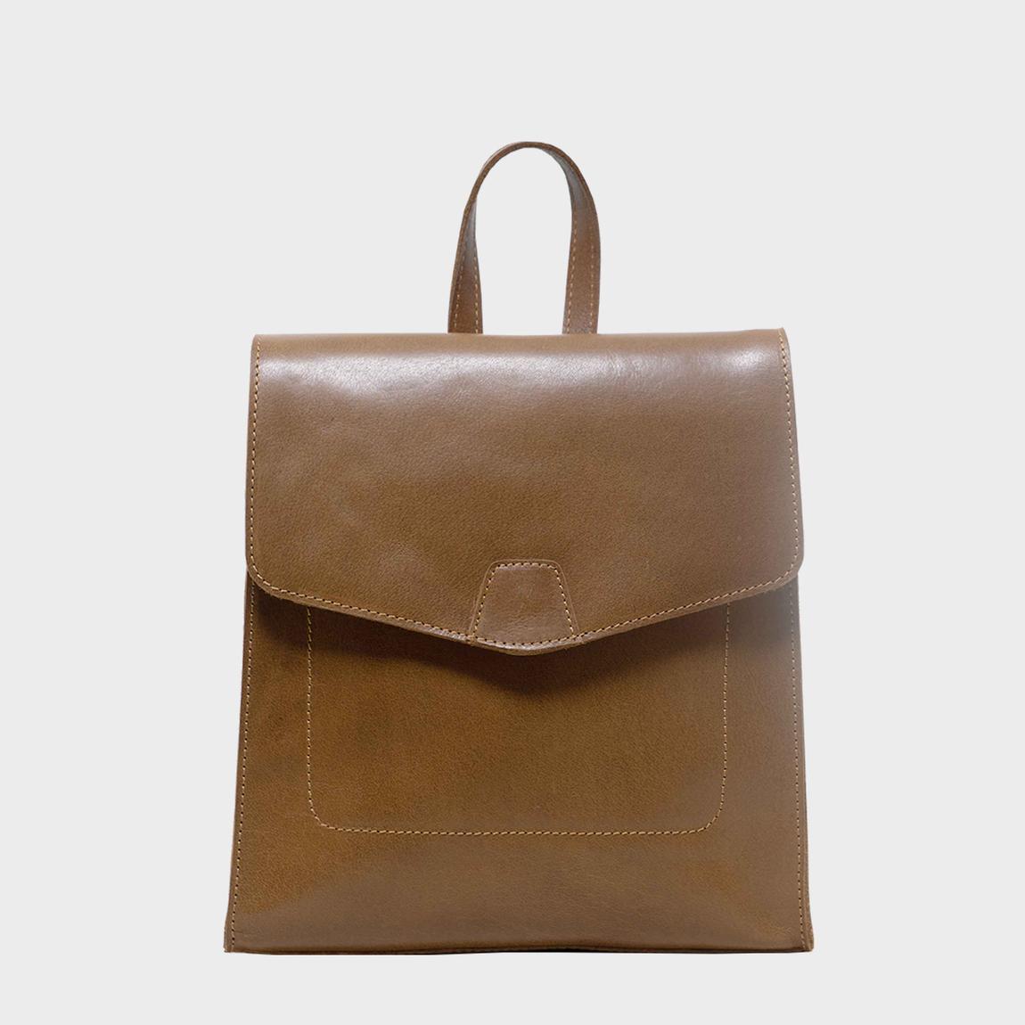 MARGARET' Natural Grain Polished Leather Flap Over Backpack main product photo