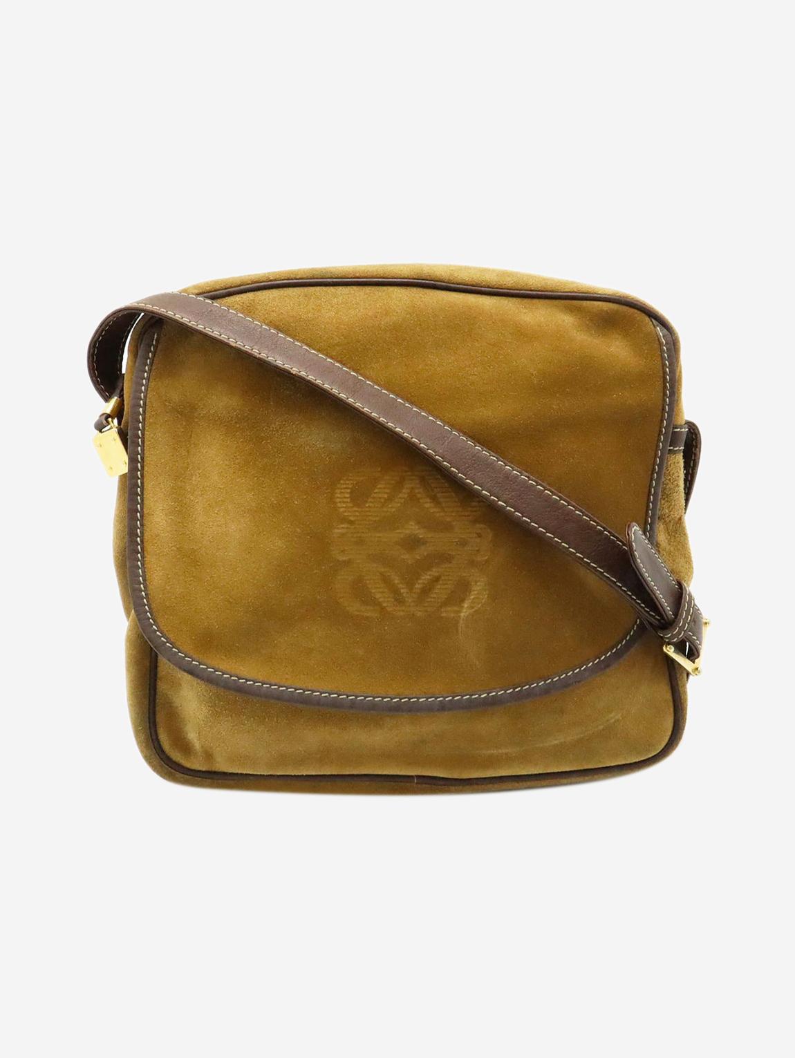 Tan suede Anagram messenger bag main product photo