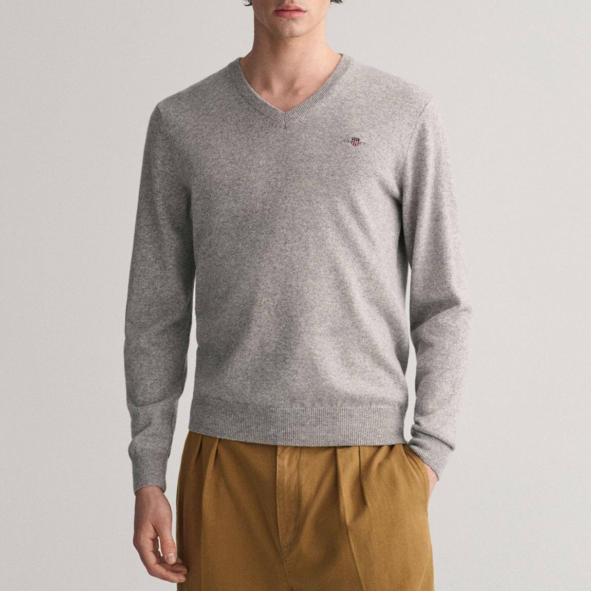 Grey Superfine V-Neck Wool Jumper main product photo