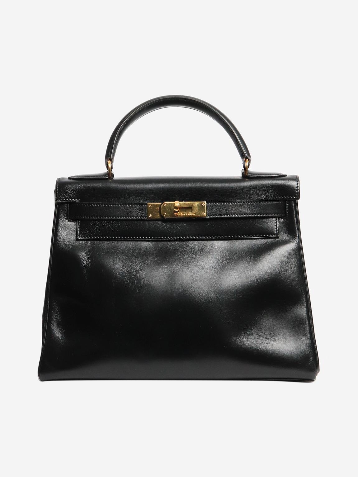 Black vintage 1989 Kelly 28 bag in Box Calf leather main product photo