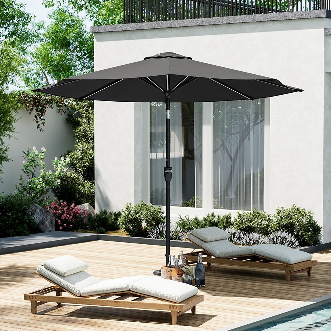 Large Solar Powered LED Patio Umbrella 300cm - Black main product photo