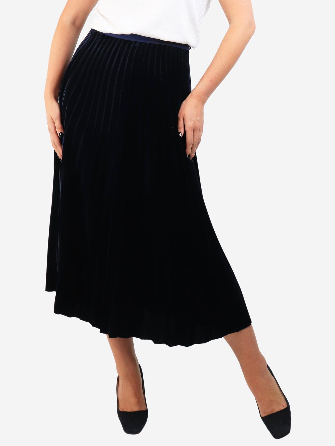 Navy velvet midi skirt main product photo