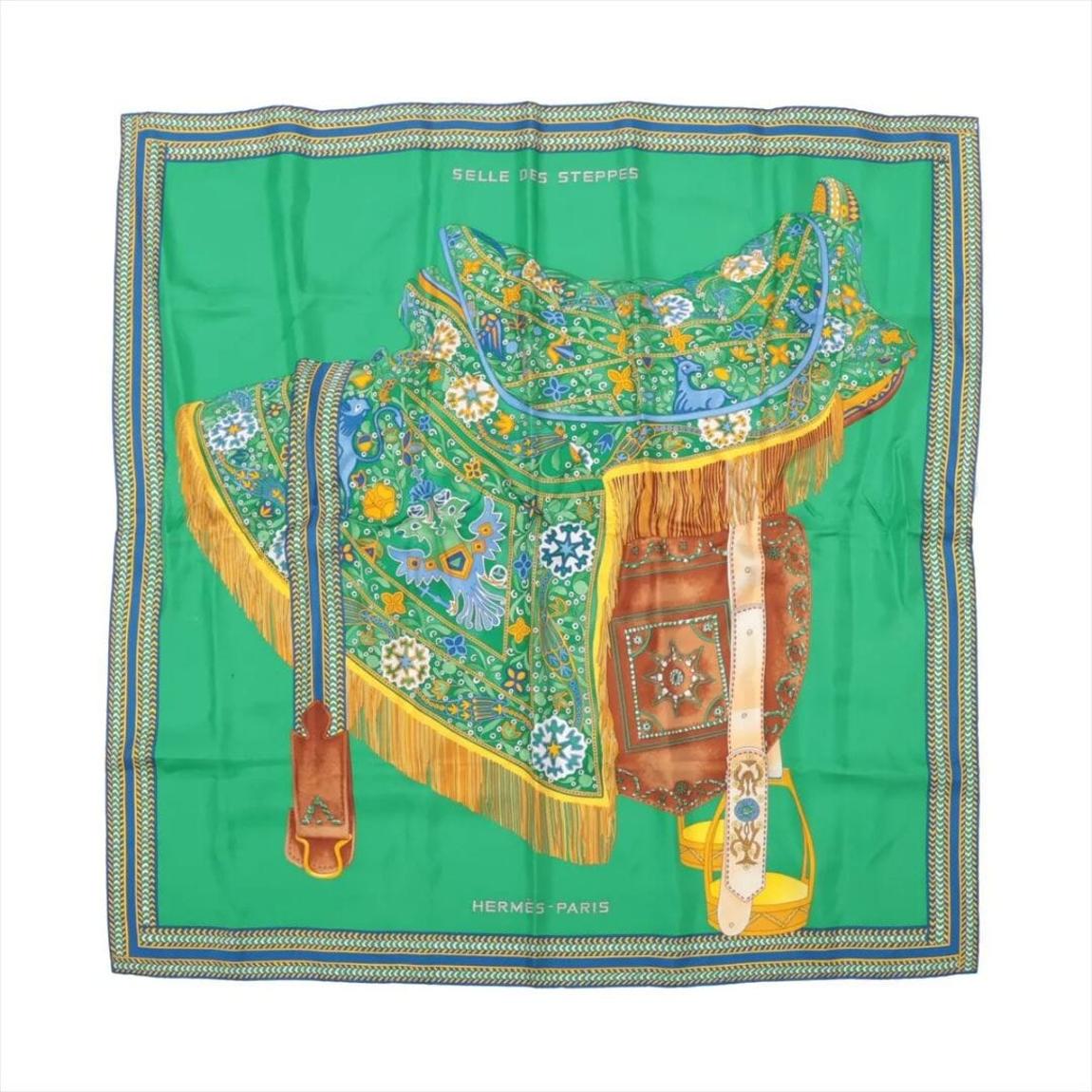 Green Carré 90 Selle Des Steppes silk scarf main product photo