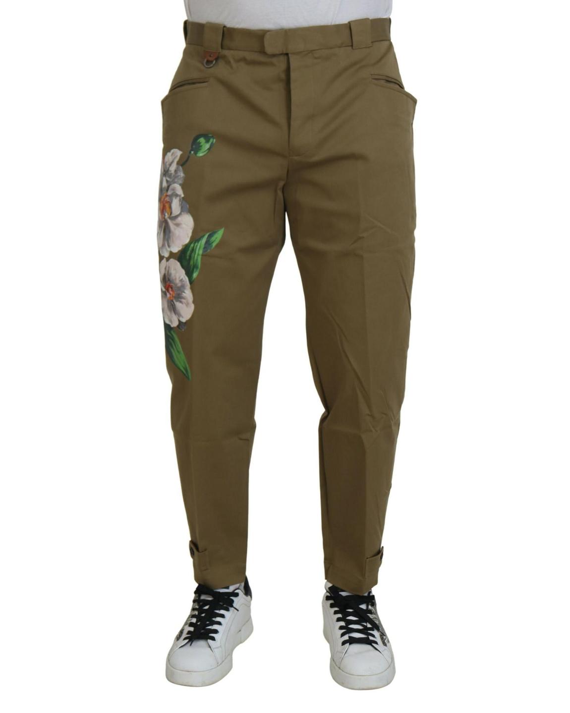 Floral Print Trousers Casual Style - Beige Pants main product photo
