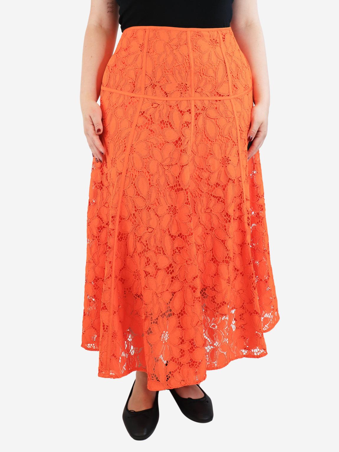 Orange floral lace midi skirt main product photo