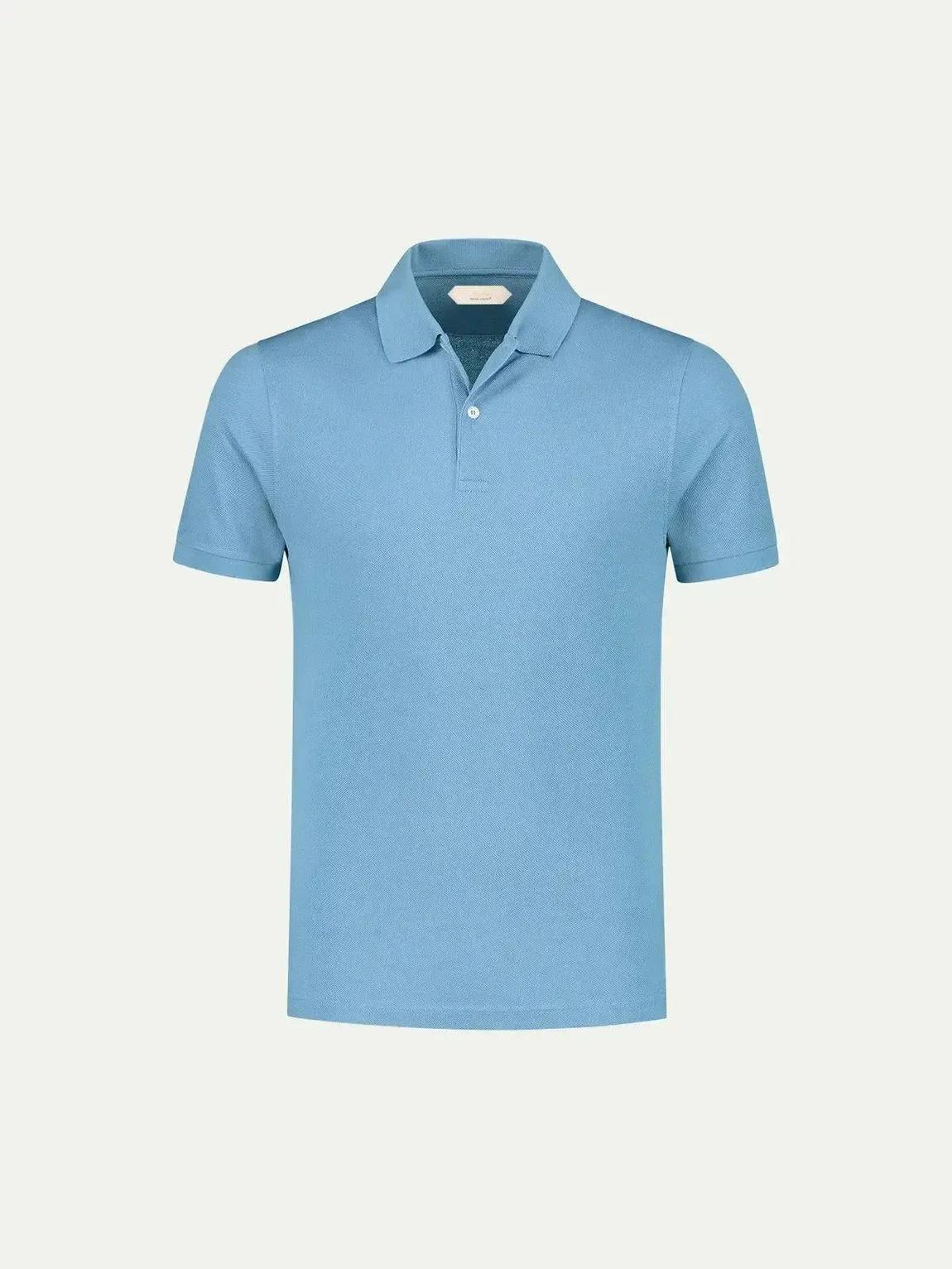 Aurelien Mid Blue Pique Polo Shirt for Men main product photo