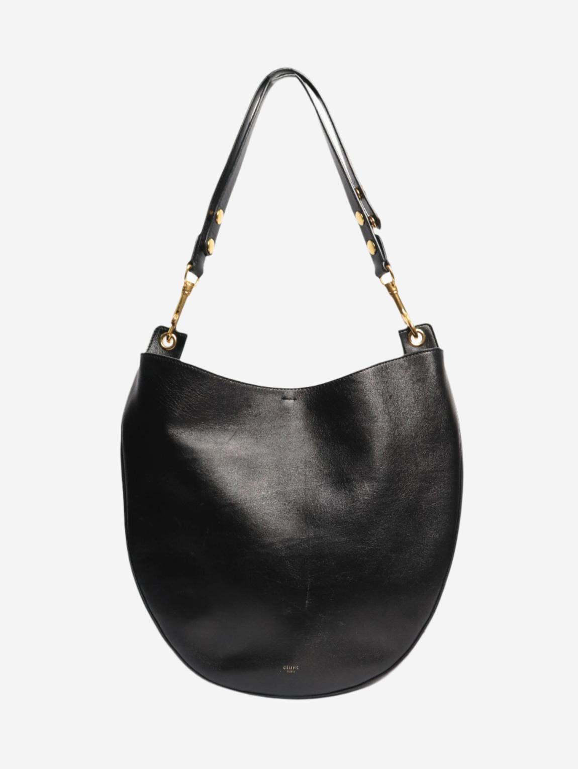 Black leather rounded shoulder bag main product photo