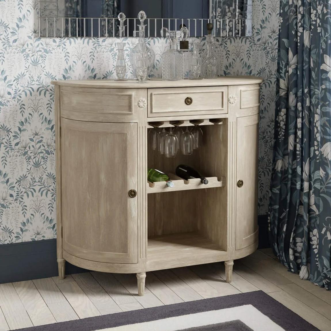 Alouette Washed Dove Grey 2 Door 1 Drawer Drinks Cabinet main product photo