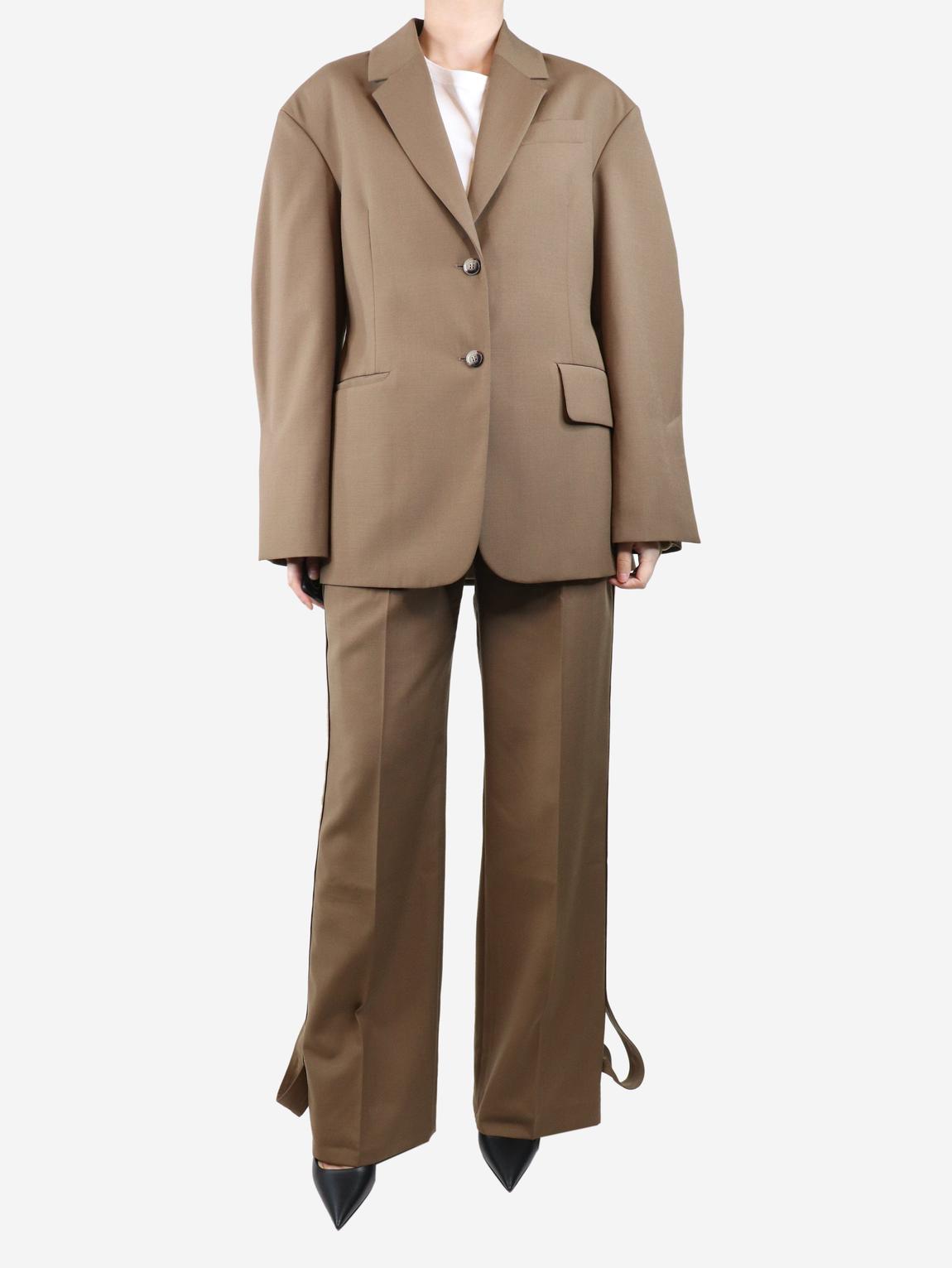 Brown belted jacket and trouser set main product photo