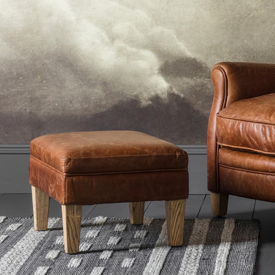 Parrow Leather Stool, Vintage Brown main product photo