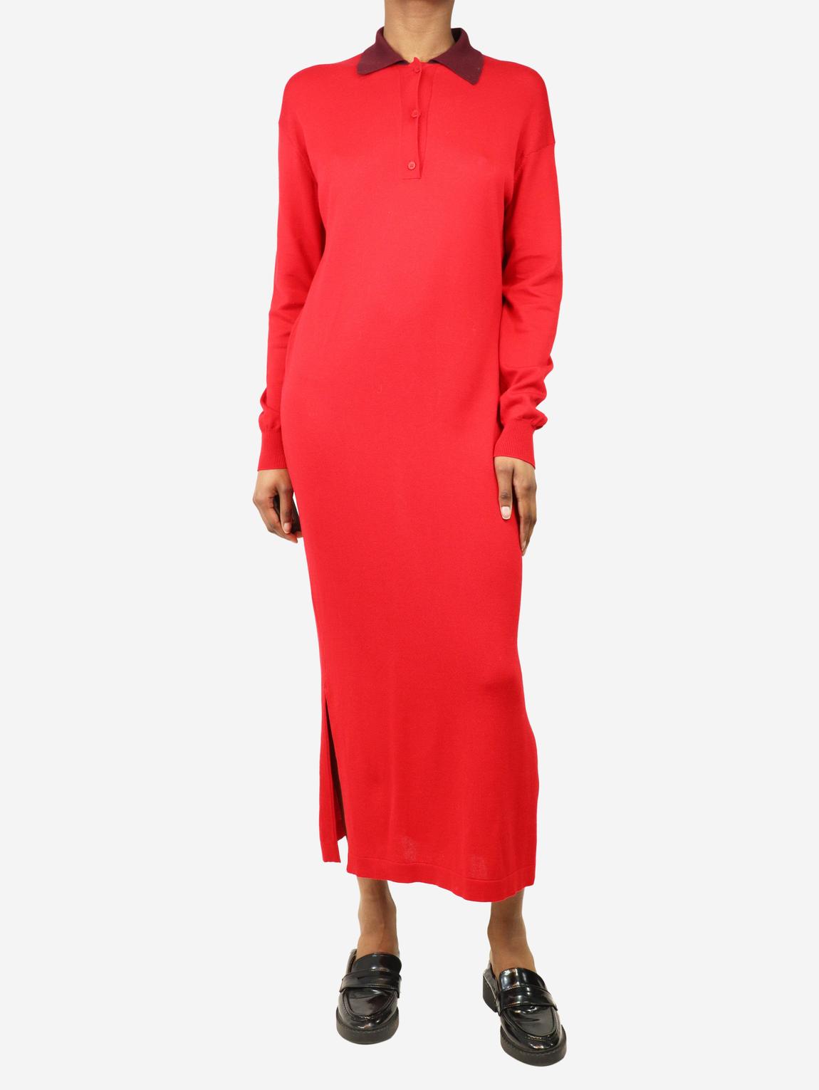Red knit polo midi dress main product photo
