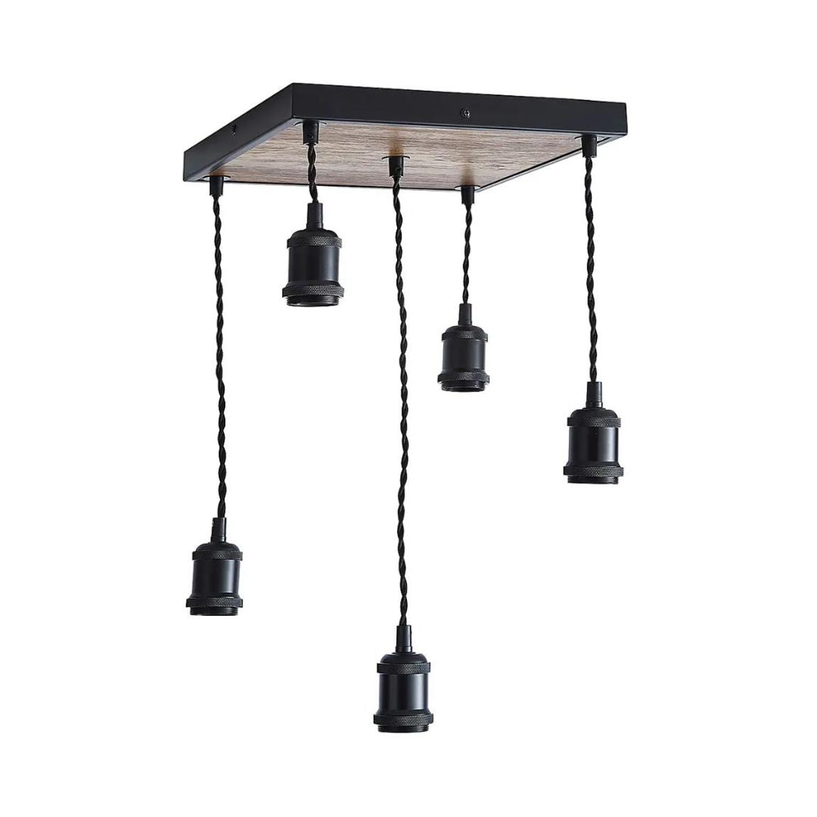 Melrose 5 Light Black & Wood Pendant Ceiling Light main product photo