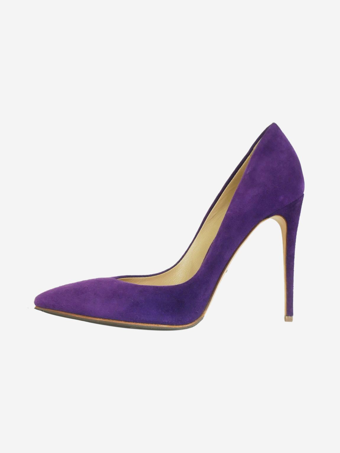 Purple suede pumps main product photo