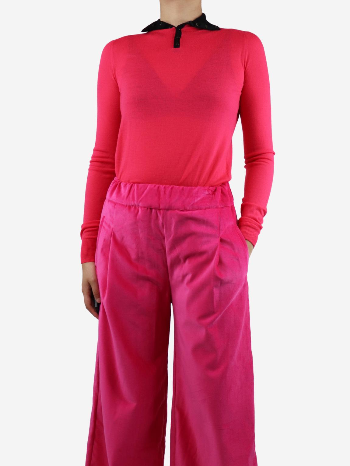 Bright pink high-neck wool sweater main product photo