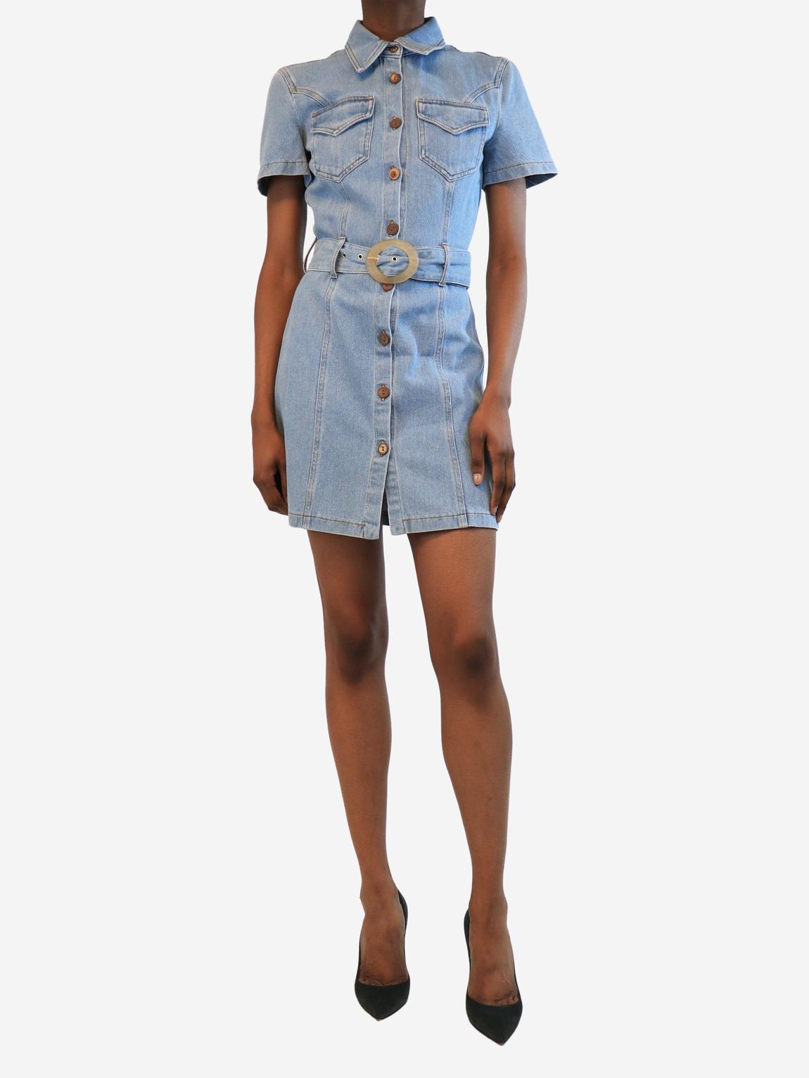 Blue denim button down dress main product photo